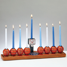 Load image into Gallery viewer, Hand-Painted Resin Basketball Menorah
