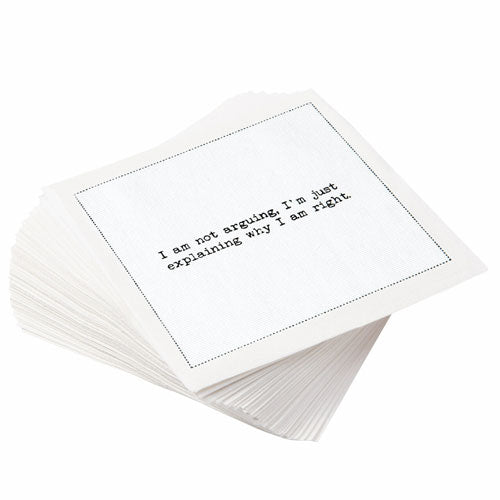 White Cotton Cocktail Napkins with Snarky Quotes